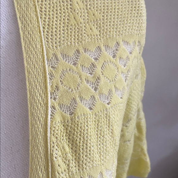 Anthropologie Knitted & Knotted yellow crochet tie front sweater shirt sleeve S - Picture 10 of 15